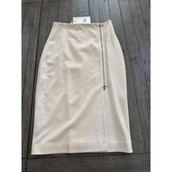 NWT $635 MaxMara White Knitted Wool Pencil Midi Skirt Leather Trim Size 42 / 8 - Picture 3 of 5